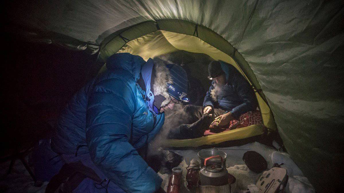 Cooking in the tent in winter