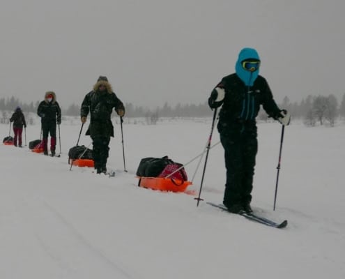 Trekking on skis through Swedish Lapland