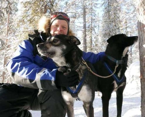 Arjen Treurniet met husky's in Zweden