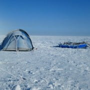 Tent after a night in the winter cold of Greenland Tent after a night in the winter cold of Greenland