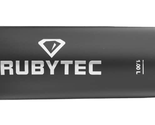 Tough black Rubytec 1L thermos flask with a matte look, ideal for adventure. With a sturdy lid and clear logo.